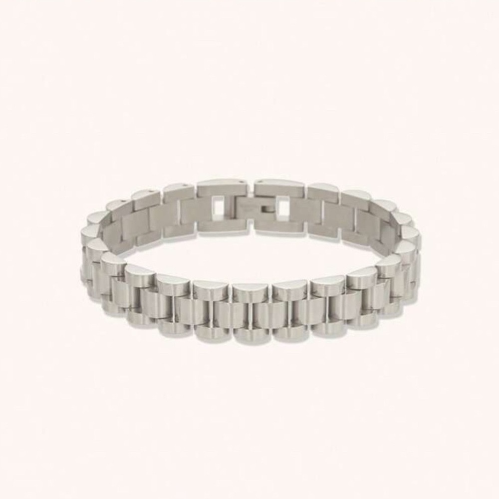 18K Silver Plated 1pc Link Bracelet Tarnish Free Hypoallergenic Watch Band